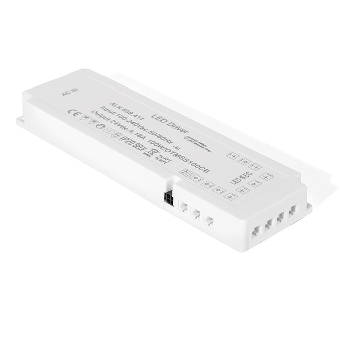 HERRAJES ALK Transformador 10 Vías 100W 24V DC IP20 para Tira LED, 48W/Vía, Modelo 196*60*20