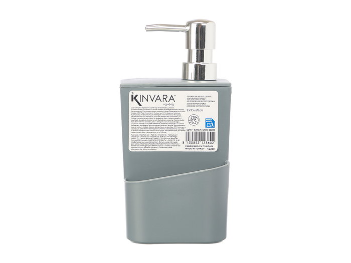 Kinvara Dispensador Soporte Esponja Gris 650 ml 9 x 20 x 9.5 cm (Set de 12)