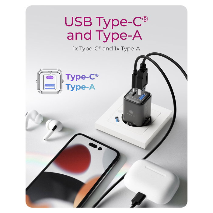 ICY BOX IB-PS1020-PD Cargador de Pared 20W 2 Puertos USB Tipo-C y Tipo-A con Power Delivery 3.0 y Quick Charge 3.0 para Dispositivos Móviles, Negro