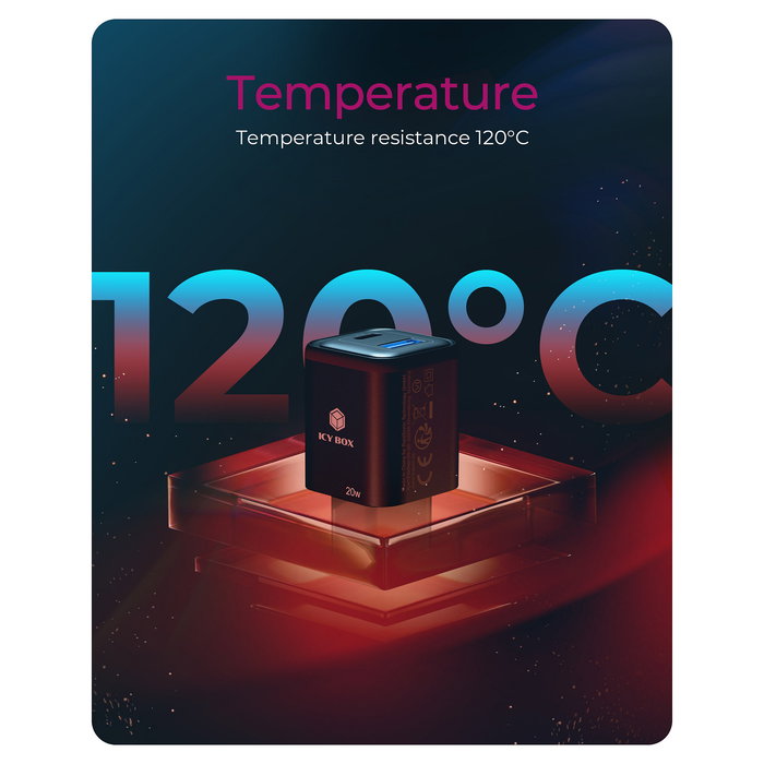 ICY BOX IB-PS1020-PD Cargador de Pared 20W 2 Puertos USB Tipo-C y Tipo-A con Power Delivery 3.0 y Quick Charge 3.0 para Dispositivos Móviles, Negro