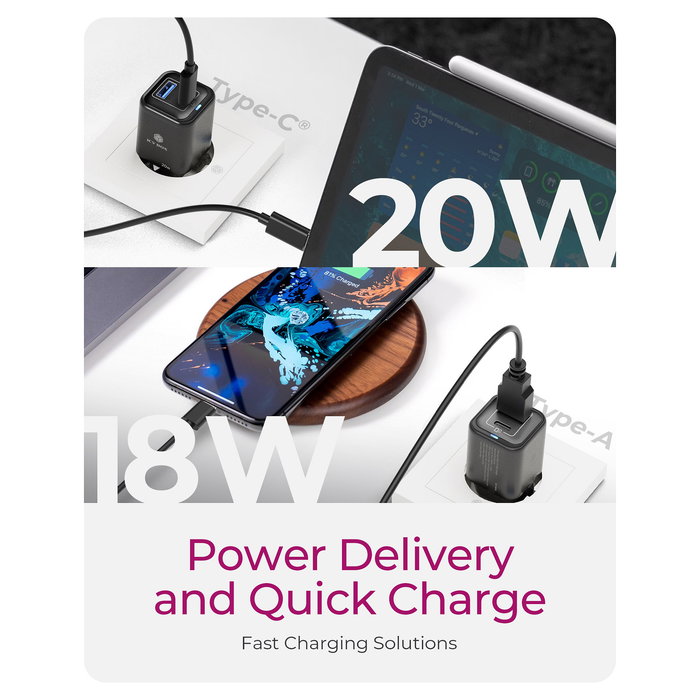 ICY BOX IB-PS1020-PD Cargador de Pared 20W 2 Puertos USB Tipo-C y Tipo-A con Power Delivery 3.0 y Quick Charge 3.0 para Dispositivos Móviles, Negro