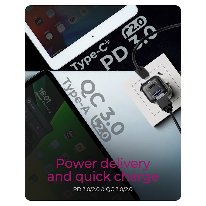 ICY BOX IB-PS1020-PD Cargador de Pared 20W 2 Puertos USB Tipo-C y Tipo-A con Power Delivery 3.0 y Quick Charge 3.0 para Dispositivos Móviles, Negro