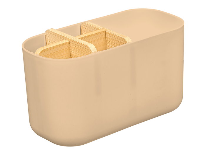 Berilo Organizador de Escritorio con Bambú, Plástico PP, 5 Huecos, Color Beige, Dimensiones 17.8 x 10 x 8 cm (Set de 24)