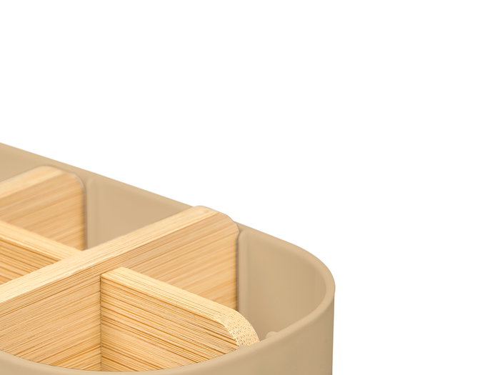 Berilo Organizador de Escritorio con Bambú, Plástico PP, 5 Huecos, Color Beige, Dimensiones 17.8 x 10 x 8 cm (Set de 24)