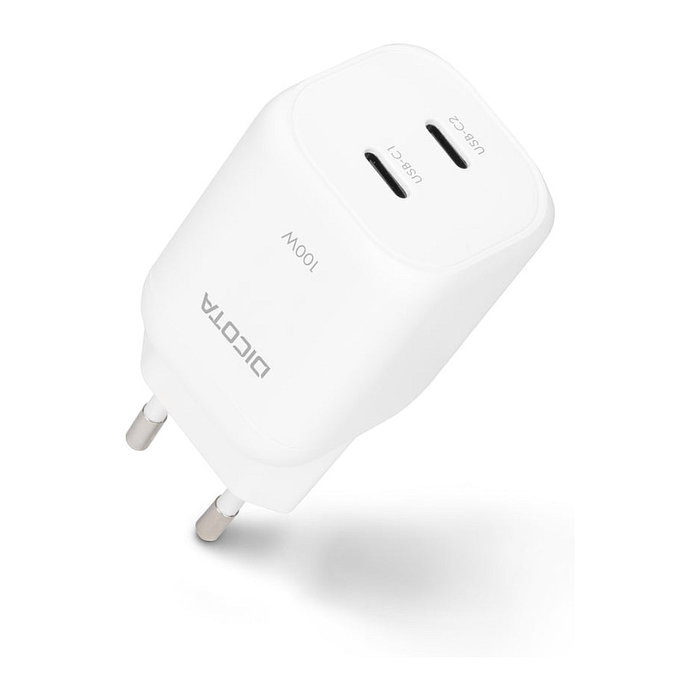 DICOTA Cargador de pared GaN 100W con 2 puertos USB Tipo C, Blanco DICOTA Cargador de pared GaN 100W con 2 puertos USB Tipo C, Blanco