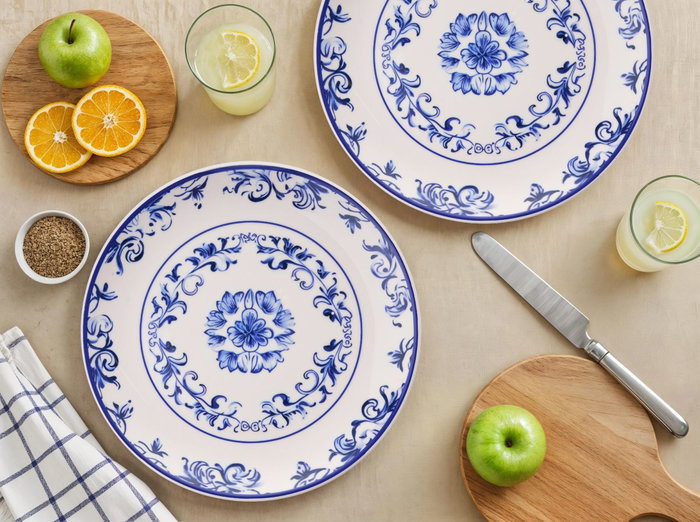 Hermia Juego de Platos de Servicio 6 Piezas Cerámica Azul y Blanco