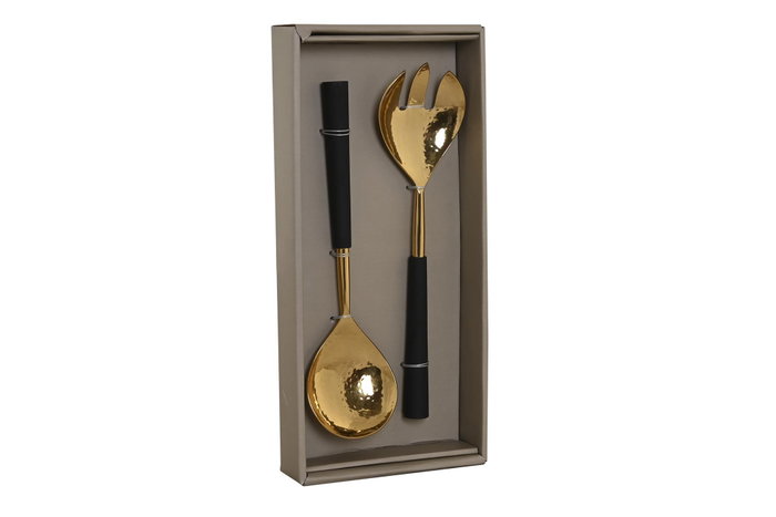 DKD Home Decor Set de cubiertos Acacia Dorado y Natural