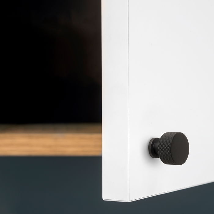 Emuca Lote de 10 pomos para mueble Argos, diámetro 30mm, Aluminio, Pintado negro