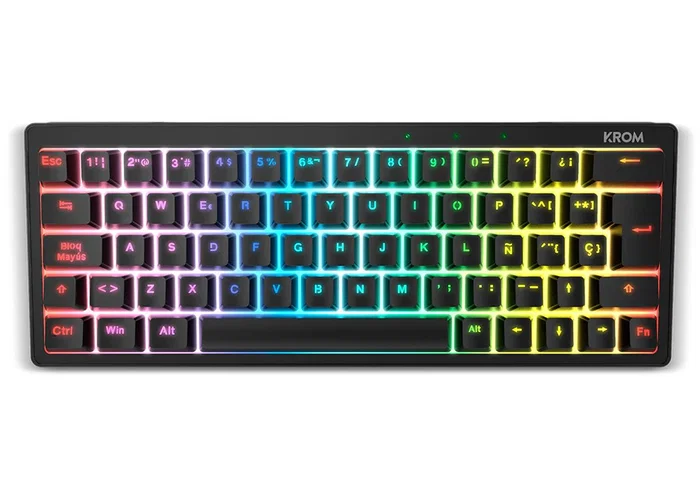 Krom Kreator Teclado Mecánico Gaming Español Formato 60% USB Negro con Retroiluminación RGB, Switches Lubricados y Hot Swap, Antighosting, Compatible con Windows, Mac y Android