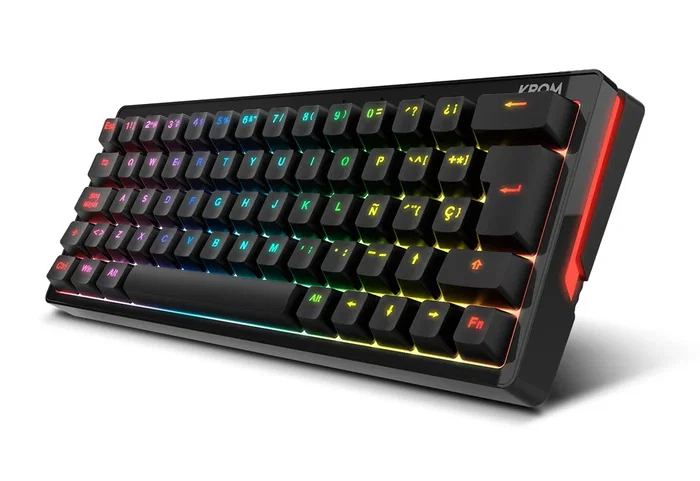 Krom Kreator Teclado Mecánico Gaming Español Formato 60% USB Negro con Retroiluminación RGB, Switches Lubricados y Hot Swap, Antighosting, Compatible con Windows, Mac y Android