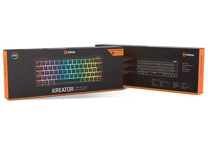 Krom Kreator Teclado Mecánico Gaming Español Formato 60% USB Negro con Retroiluminación RGB, Switches Lubricados y Hot Swap, Antighosting, Compatible con Windows, Mac y Android