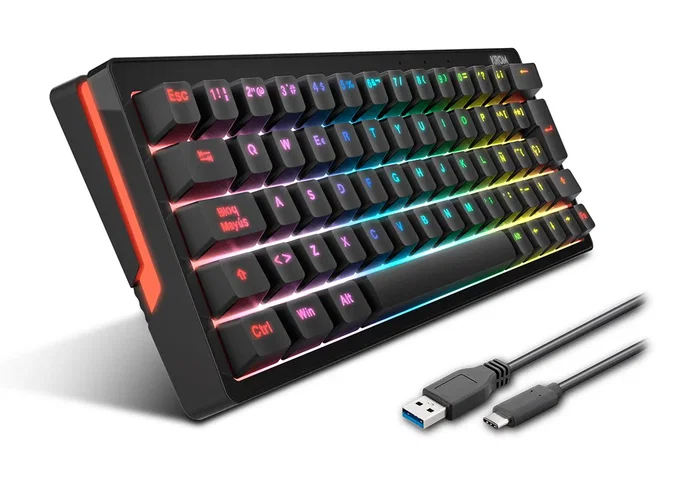 Krom Kreator Teclado Mecánico Gaming Español Formato 60% USB Negro con Retroiluminación RGB, Switches Lubricados y Hot Swap, Antighosting, Compatible con Windows, Mac y Android
