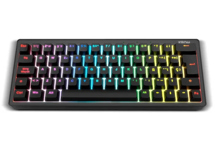 Krom Kreator Teclado Mecánico Gaming Español Formato 60% USB Negro con Retroiluminación RGB, Switches Lubricados y Hot Swap, Antighosting, Compatible con Windows, Mac y Android