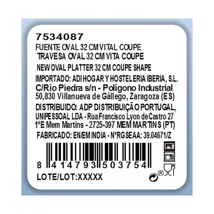 Fuente Oval Porcelana Vital Coupe Ariane 32 cm Fuente Oval Porcelana Vital Coupe Ariane 32 cm