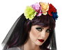 Diadema Halloween Velo Corto Flores Multicolores para Disfraz Catrina Día de Muertos