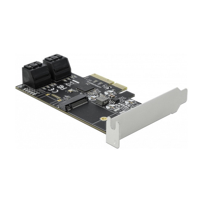 DeLOCK 90396 Tarjeta PCI Express x4 con 4 Puertos SATA III y 1 Ranura M.2 Key B para Conectar Discos, Factor de Forma Low Profile, 6 Gbit/s, Color Negro, Verde, Gris