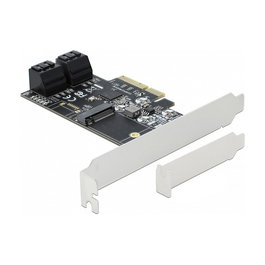DeLOCK 90396 Tarjeta PCI Express x4 con 4 Puertos SATA III y 1 Ranura M.2 Key B para Conectar Discos, Factor de Forma Low Profile, 6 Gbit/s, Color Negro, Verde, Gris