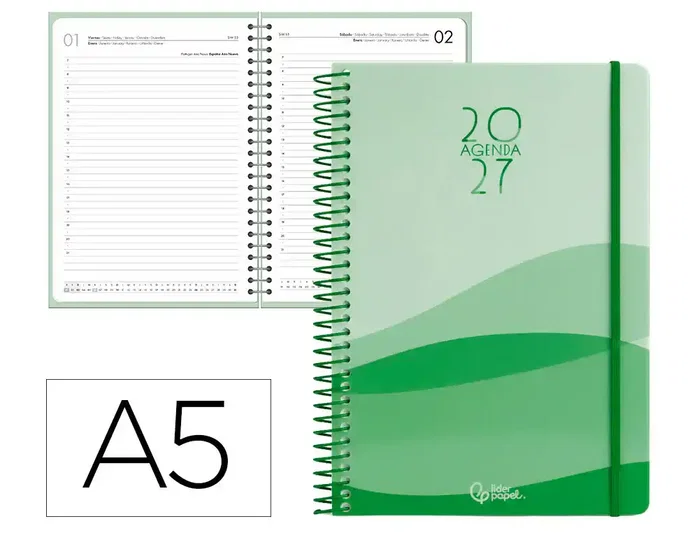 Liderpapel Agenda de Oficina Gazi 2027 Espiral A5 Verde Liderpapel Agenda de Oficina Gazi 2027 Espiral A5 Verde
