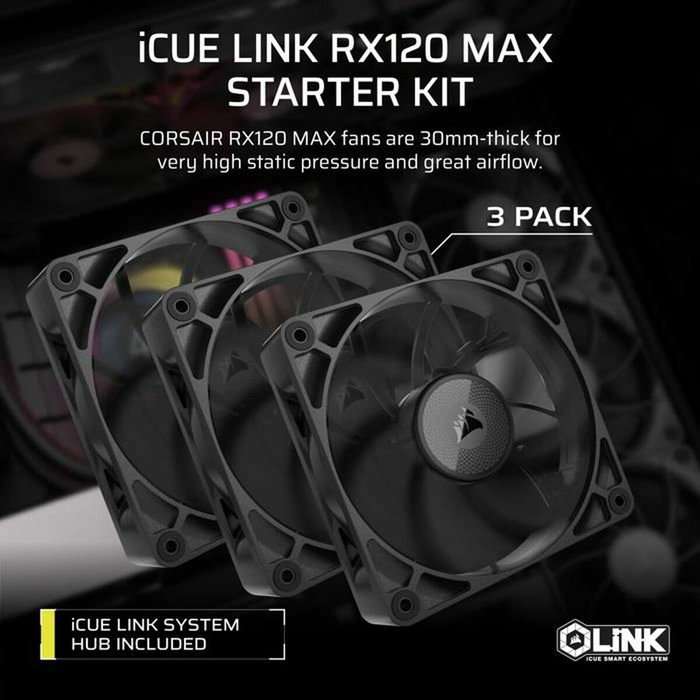 Corsair iCUE LINK RX120 Max Kit de Triple Ventilador de 120 mm
