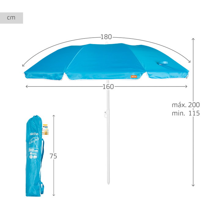 Aktive Sombrilla de playa plegable azul de 180 cm Aktive Sombrilla de playa plegable azul de 180 cm