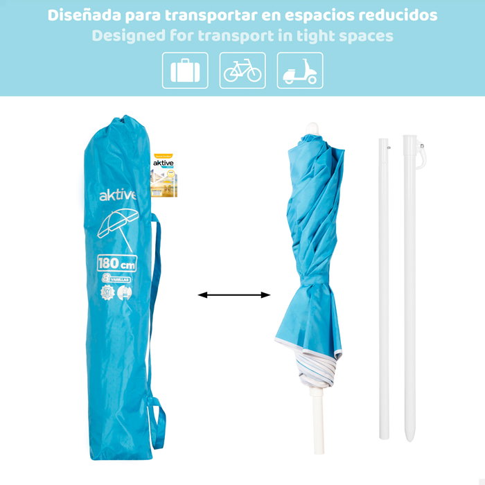 Aktive Sombrilla de playa plegable azul de 180 cm Aktive Sombrilla de playa plegable azul de 180 cm