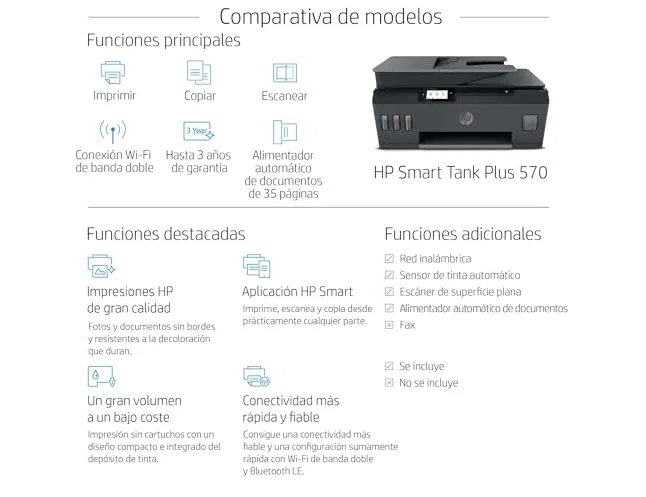 HP Smart Tank Plus 570 Inalámbrica Multifunción con ADF