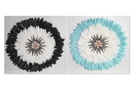 DKD Home Decor Decoración de Pared Pluma 60x60 cm Surtido de 2 Piezas