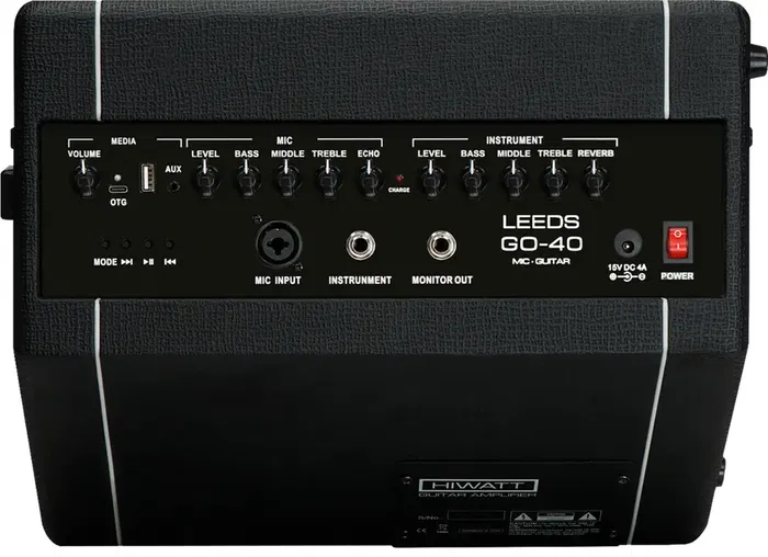 HIWATT GO40 Amplificador Acústico Combo 40W con Batería y Bluetooth para Guitarra y Micrófono con Reverb