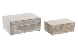 DKD Home Decor Set de 2 Joyeros de Mango Floral 3D Blanco