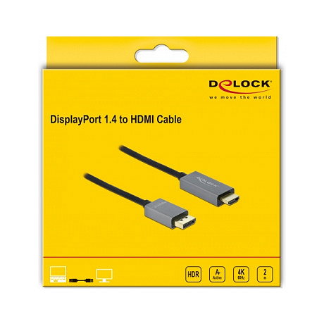 DeLOCK Cable Activo ST-BU DisplayPort 1.4 a HDMI 4K 60Hz HDR 2m, Negro