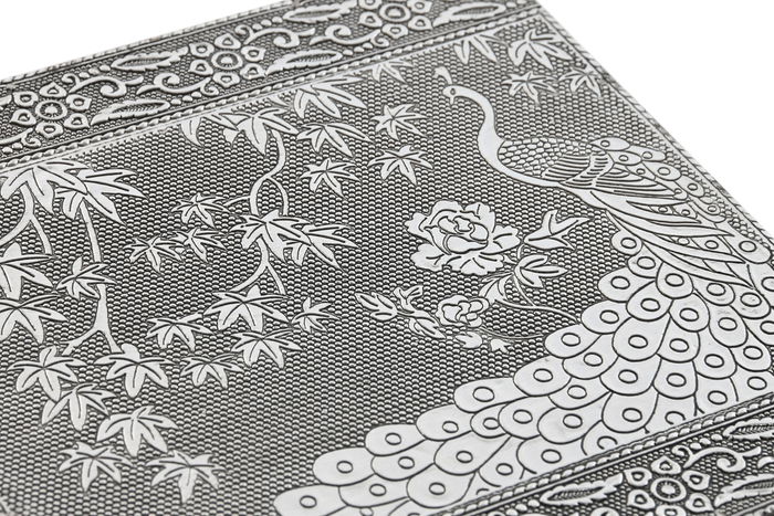 DKD Home Decor Joyero Indio Pavo Real Plateado Verde Madera y Aluminio 18 x 18 x 6 cm