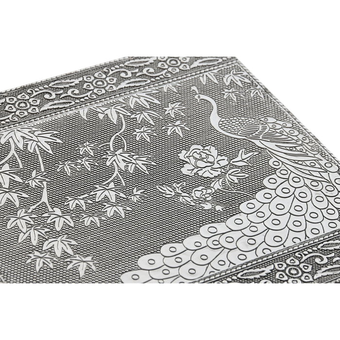 DKD Home Decor Joyero de Madera y Aluminio Pavo Real Plateado