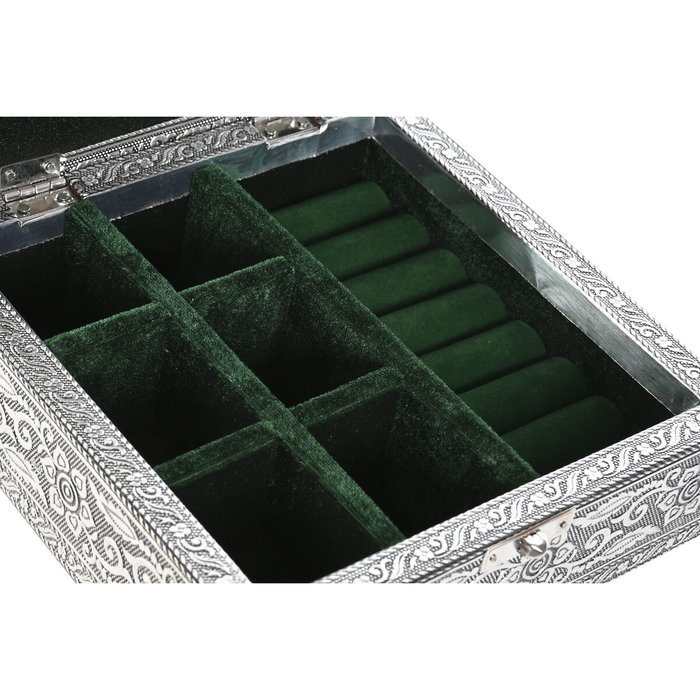 DKD Home Decor Joyero de Madera y Aluminio Pavo Real Plateado