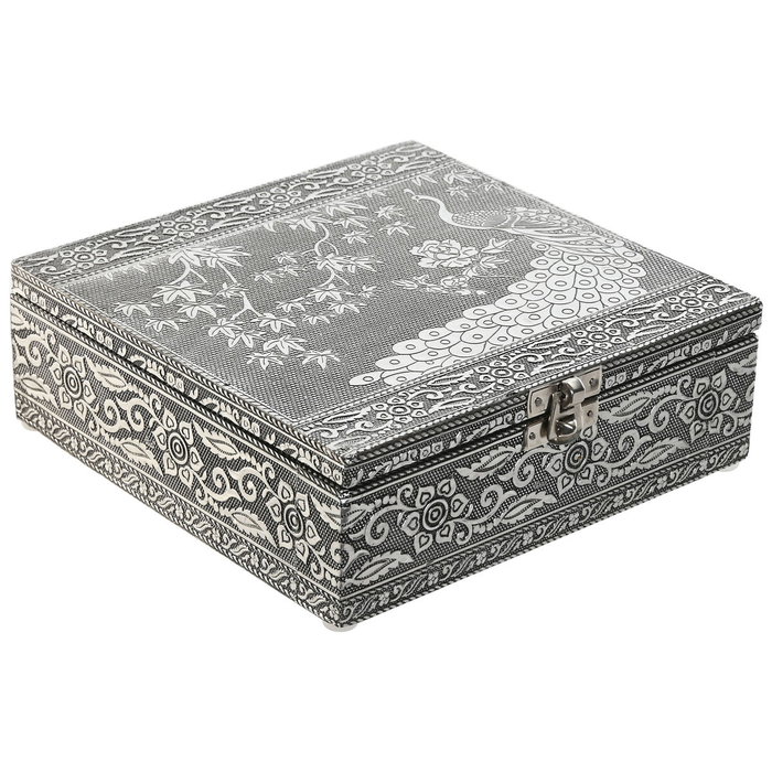 DKD Home Decor Joyero de Madera y Aluminio Pavo Real Plateado
