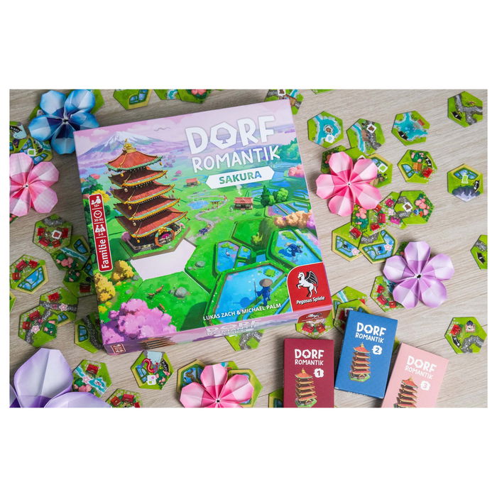 Pegasus Spiele Dorfromantik - Sakura Juego de Mesa Familiar | 1-6 Jugadores | 10+ Años | 30-90 min | En Alemán | 47 Piezas | 2024