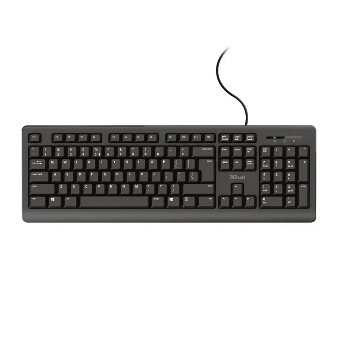 Trust Primo Teclado USB Oficina Completo (100%) con Teclado Numérico en Portugués, Negro, Interruptor de Membrana, Resistente a Derrames