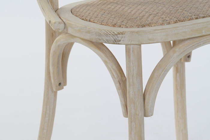 DKD Home Decor Silla Olmo Ratán Blanco con Rejilla Envejecida