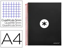Antartik Cuaderno espiral A4 Micro Antartik, Tapa Forrada, 120 Hojas, 90 gr, Cuadro 5mm, Negro