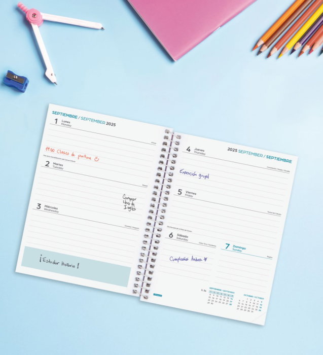 Finocam Agenda Escolar 2025-2026 645000426 Semana Vista Horizontal Rosa 8º 120x164