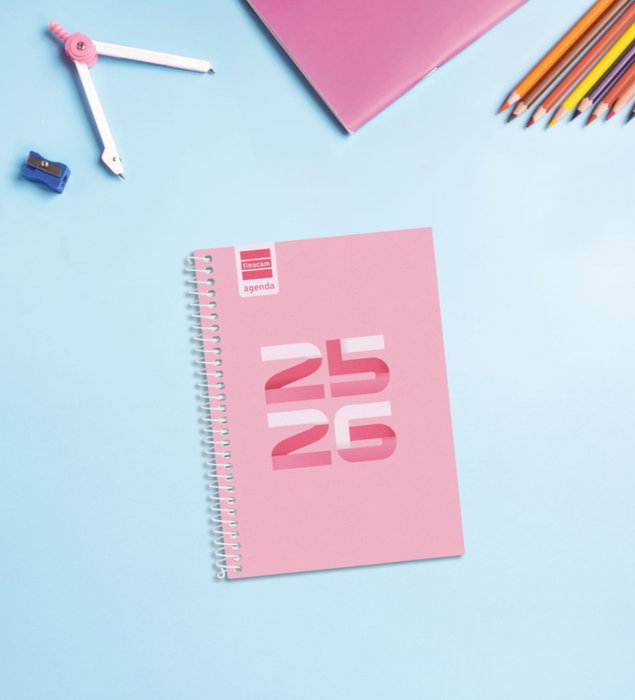 Finocam Agenda Escolar 2025-2026 645000426 Semana Vista Horizontal Rosa 8º 120x164