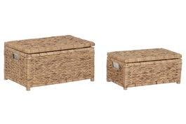 DKD Home Decor Set de 2 Cestas de Ropa de Jacinto de Agua con Tapa