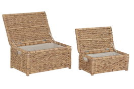 DKD Home Decor Cesta Ropa Tropical Natural Blanco 38 x 30 x 60 cm Set 2