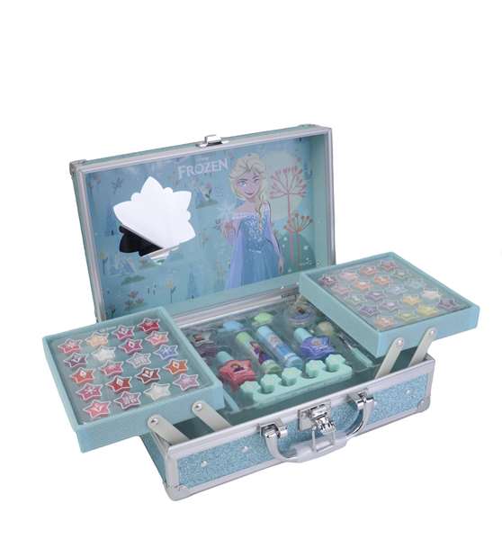 Markwins Maletín Metálico Maquillaje Frozen 25x19,5x8,7 cm con 20 Lip Glosses y 20 Sombras