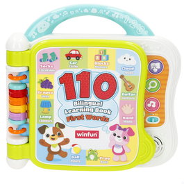 WINFUN Libro Aprendizaje Bilingüe Español/Inglés para Bebés +12 meses, 110 Palabras, Sonidos y Melodías, Sensorial, Tamaño 21x22 cm