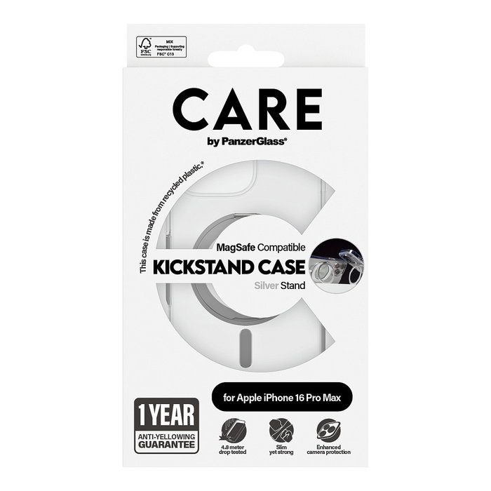 Care CARE by PanzerGlass Feature Case Transparente / Plata MagSafe para iPhone 16 Pro Max