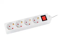 Q-Connect Regleta 4 Tomas con Interruptor, Cable 1.5 m 3680W 16A, Protección Infantil, Blanco