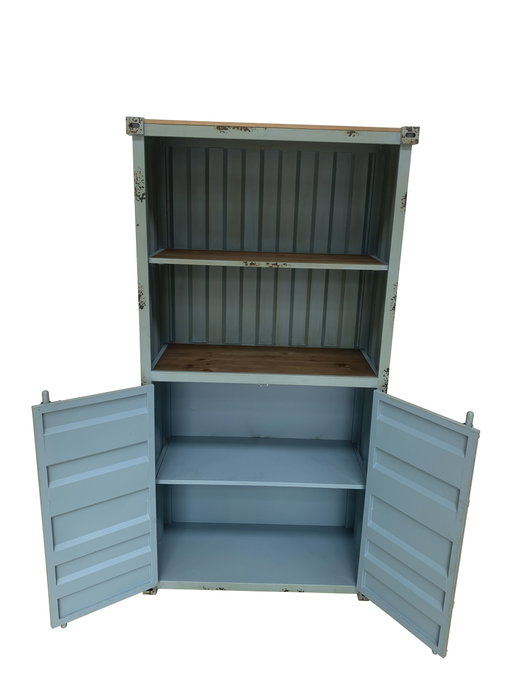 DKD Home Decor Estantería Vintage Contenedor Azul Celeste 44 x 168.5 x 87 cm Metal y MDF con 2 Puertas