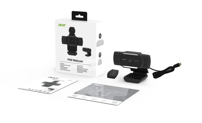 Acer Cámara Web USB HP.EXPBG.019 2 MP Full HD 1080p con Micrófono Integrado y Reducción de Ruido, Lente Gran Angular, Compatible con Windows, Mac y Linux, Color Negro