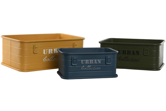 Caja Urban DKD Home Decor Mostaza Verde Musgo 31 x 19 x 46 cm Set de 3 (2 Unidades)