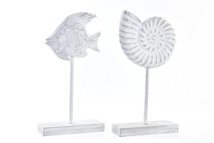 DKD Home Decor Decoración MDF Decapé Caracola y Pez Surtido de 2 DKD Home Decor Decoración MDF Decapé Caracola y Pez Surtido de 2